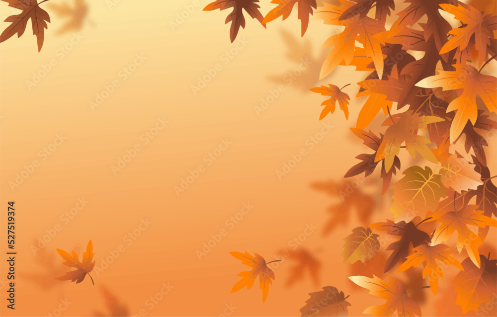 orange autumn background with leaves located at the right edge vector orange autumn background with leaves located at the right edge vector
