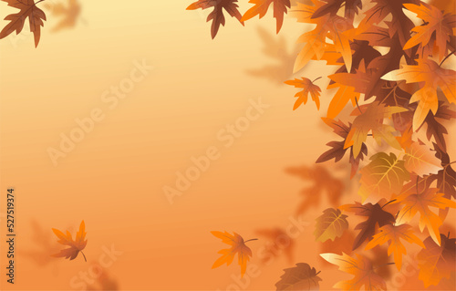orange autumn background with leaves located at the right edge vector