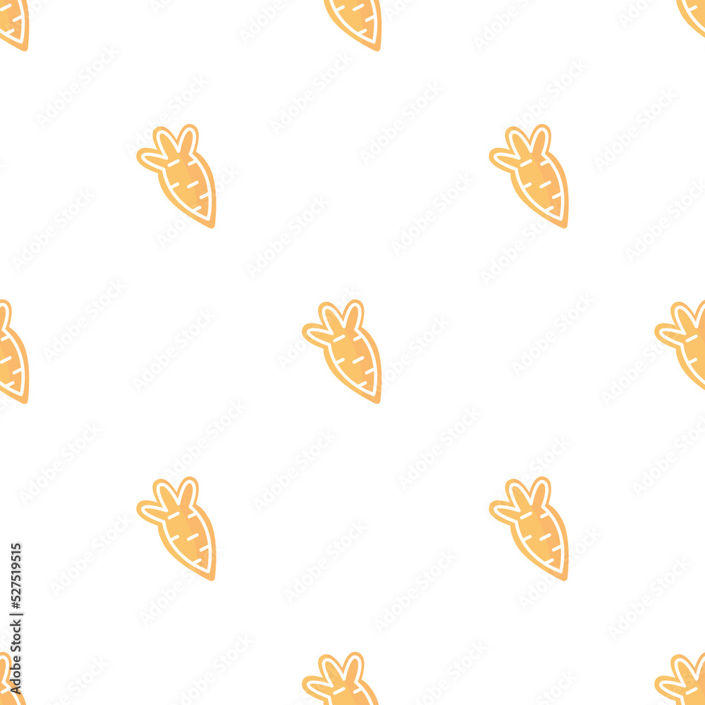 Cute seamless pattern with cartoon Christmas cookies-carrots. The New year of the rabbit 2023. Vector illustration background.