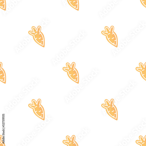 Cute seamless pattern with cartoon Christmas cookies-carrots. The New year of the rabbit 2023. Vector illustration background.