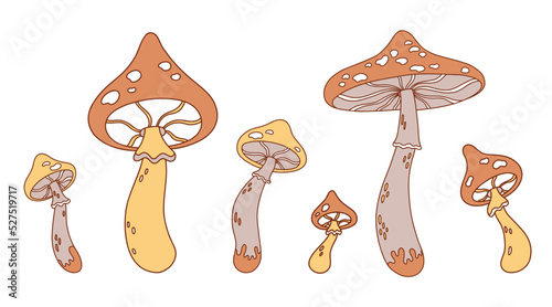 70s Retro hippie magic mushroom. Fly agaric. Vector groovy illustration.