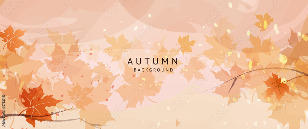 Autumn art background with colorful watercolor foliage. Branches and leaves of a maple. Fall season vector illustration for cover, print, wallpaper, decor, interior design