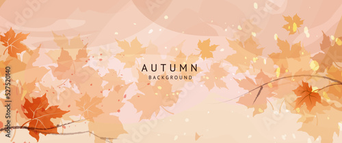 Autumn art background with colorful watercolor foliage. Branches and leaves of a maple. Fall season vector illustration for cover  print  wallpaper  decor  interior design