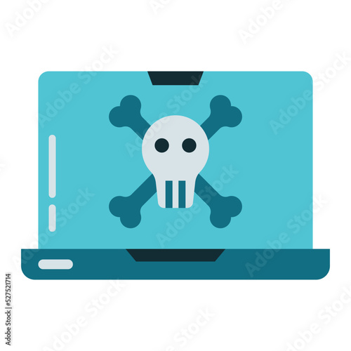 laptop with skull symbol infected with virus