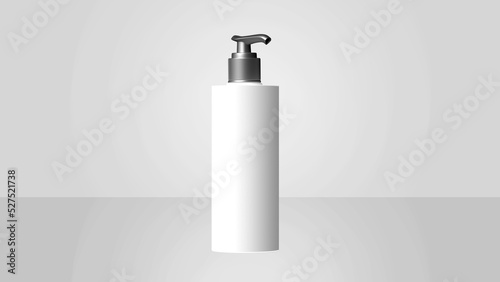 White beauty health product cream dispenser straight cylindrical bottle mockup on gray background