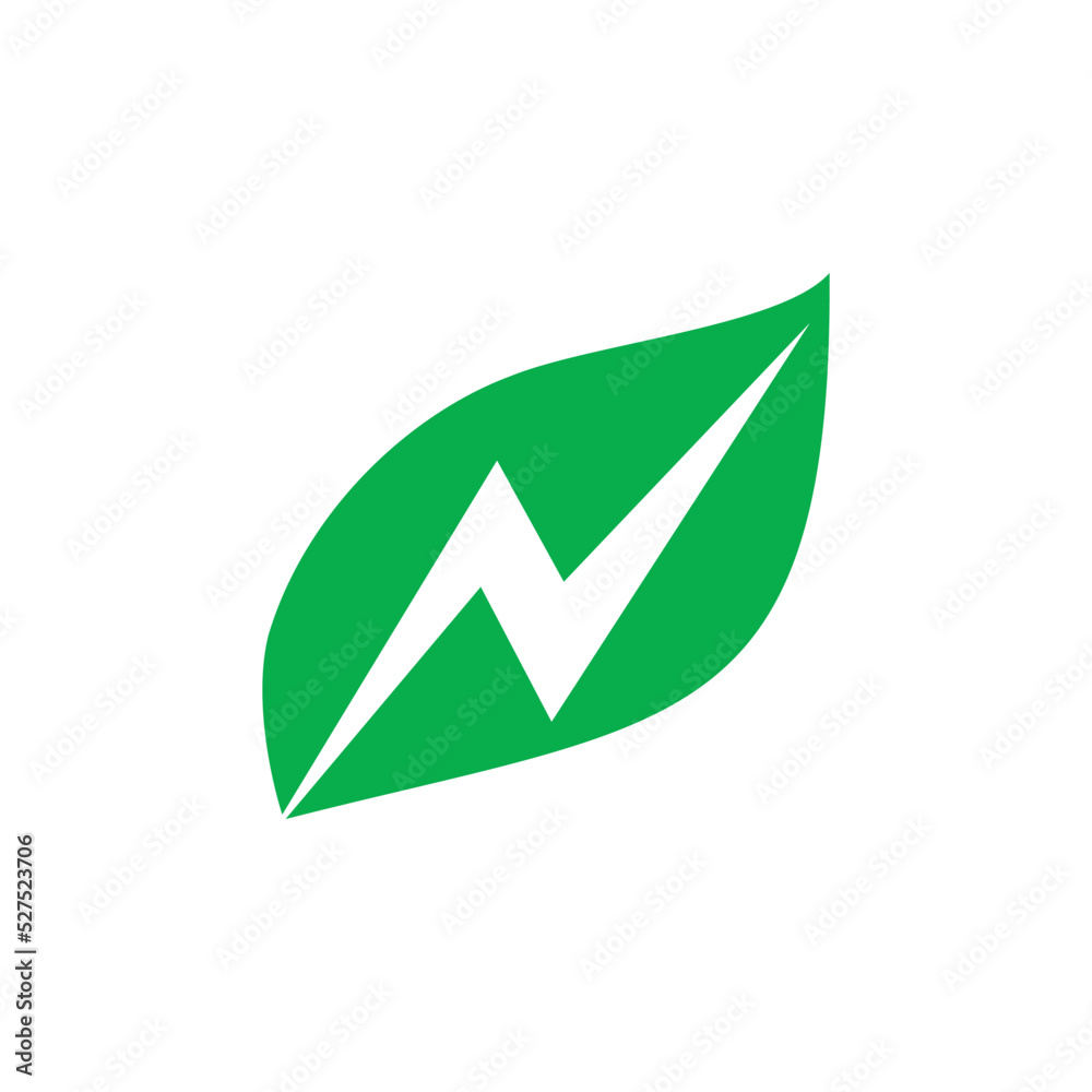 green leaf with electric bolt symbol vector illustration icon green leaf with electric bolt symbol vector illustration icon