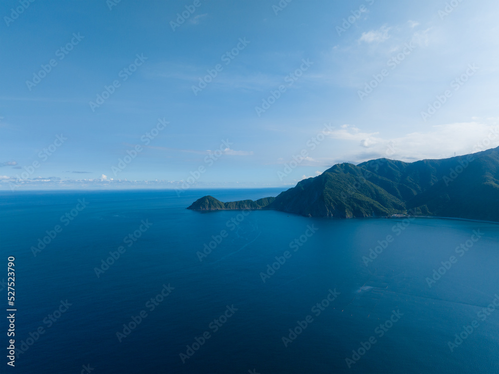 Drone fly over beautiful sea and mountain in Yilan Taiwan