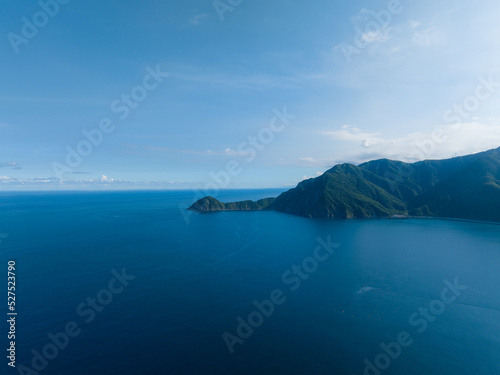 Drone fly over beautiful sea and mountain in Yilan Taiwan