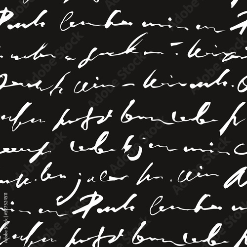 Handwritten abstract text seamless pattern, vector monochrome script background, hand drawn illustration