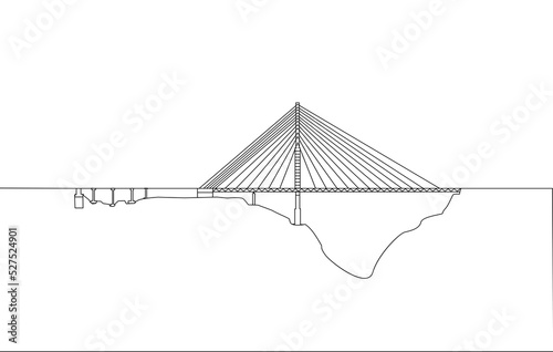 cabel stayed Bridge lines outline with valley line art photo