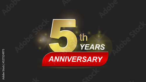 Gold and red tone 5th year anniversary celebration logo