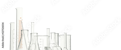 Concept of science and research, laboratory accessories isolated on white background