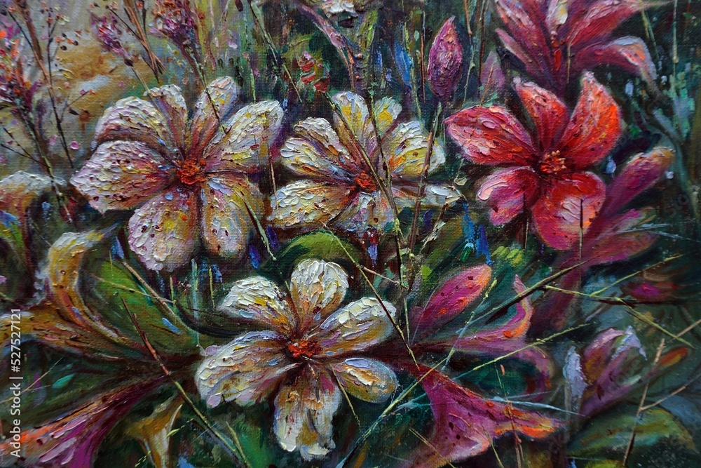 Fototapeta premium hand painted impressionism painter flick the abstract oil color painting flower petal background colorful mix colors oil paints of artwork bright colors element art blossom bloom botanical vegetation