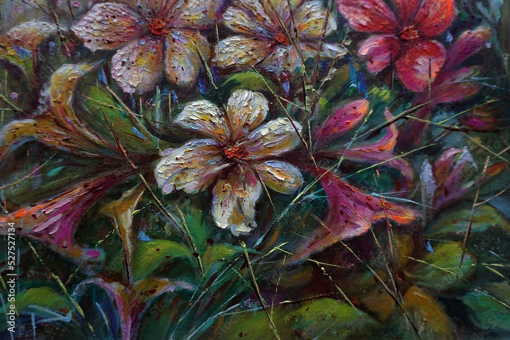 Fototapeta premium hand painted impressionism painter flick the abstract oil color flower petal background colorful mix colors oil paints of artwork beautiful bright colors element art blossom bloom botanical vegetation