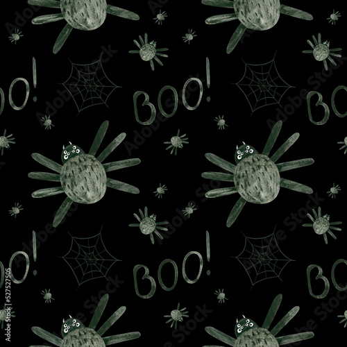 Halloween seamless pattern with spiders and cobwebs. Spooky digital wallpaper
