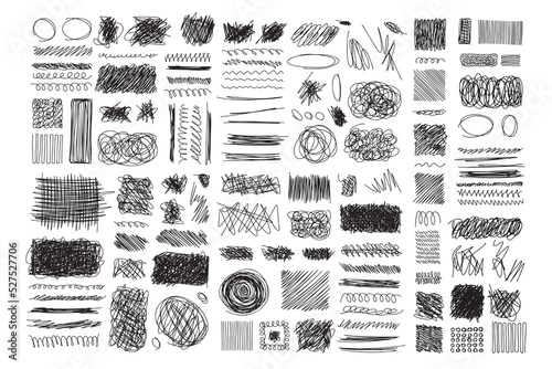 Set hand drawn texture scribble marker and ink patterns. Hand drawing texture. Vector