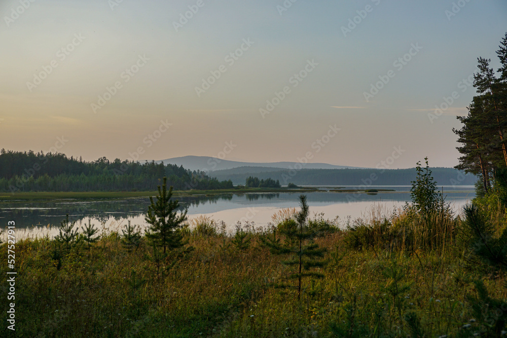 dawn on the Ural lake