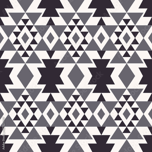 Vector southwest aztec geometric shape monochrome grey color seamless pattern background. Use for fabric, textile, interior decoration elements, upholstery, wrapping.