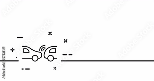 Parktronic. Car crash, failure, registrar, insurance, breakdown, wreck, service station, collision. Traffic rules concept. One line drawing animation. Motion design. Animated technology logo. Video 4K