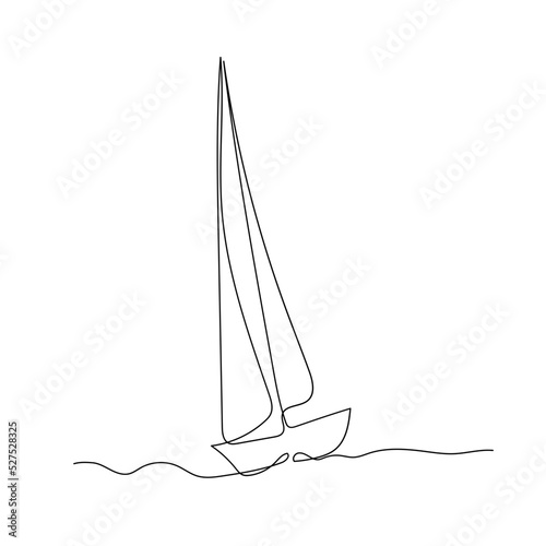 Continuous line drawing of a sailboat in the sea. Minimalism art.