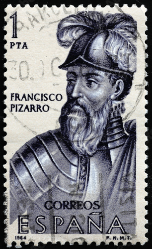 Francisco Pizarro portrait on spanish postage stamp photo