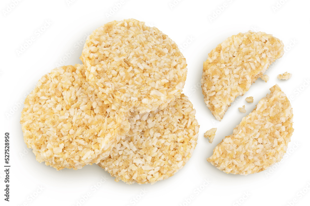 coconut cookies with white flax seeds and honey isolated on white background. Healthy food. Top view. Flat lay coconut cookies with white flax seeds and honey isolated on white background. Healthy food. Top view. Flat lay
