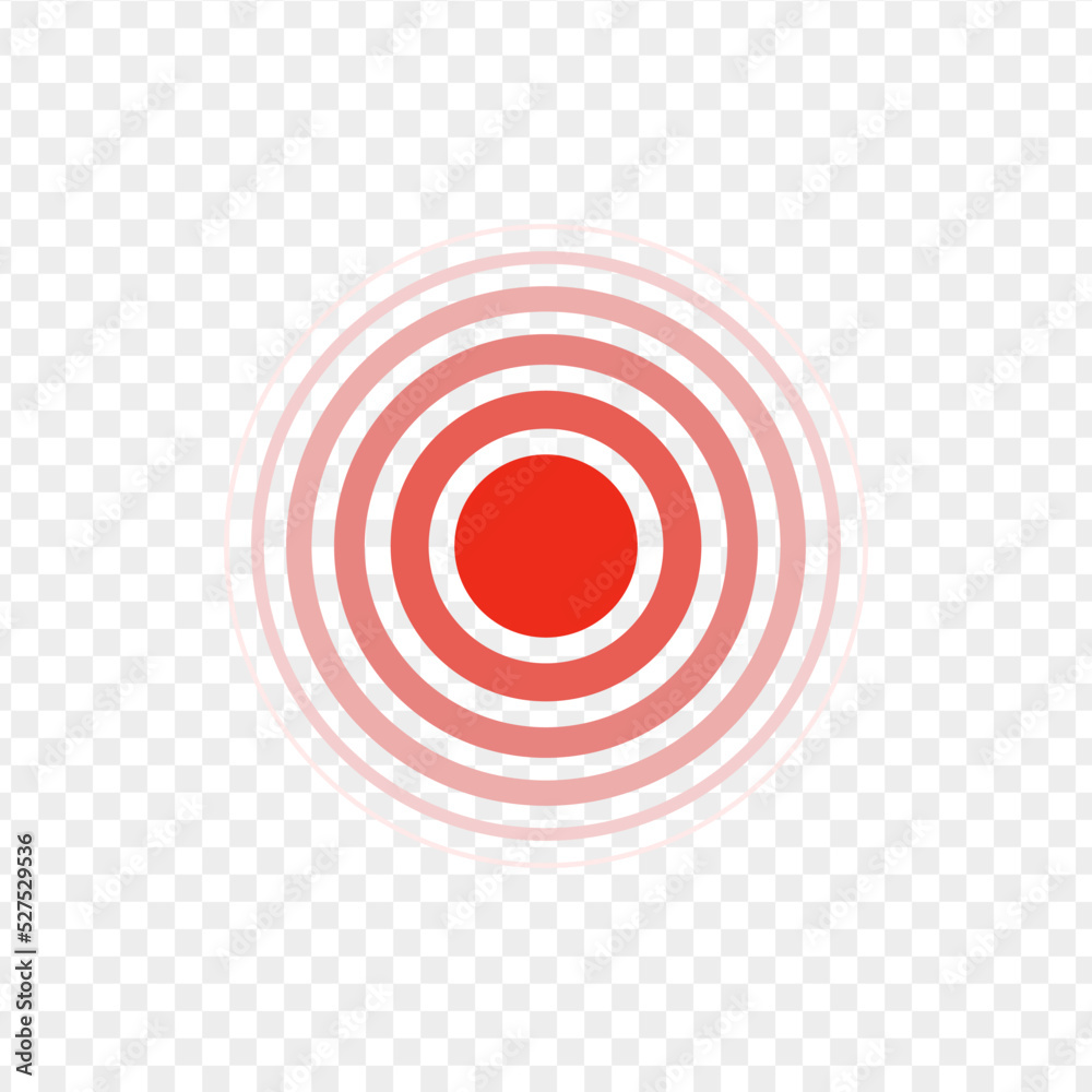 Red painful target mark. Circle of pain showing ache localization Red painful target mark. Circle of pain showing ache localization