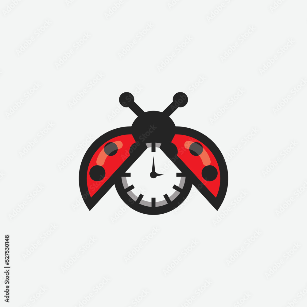 Fototapeta premium Clock and ladybug logo design, suitable for fashion business, accessories, watch shop, electronics and many more.