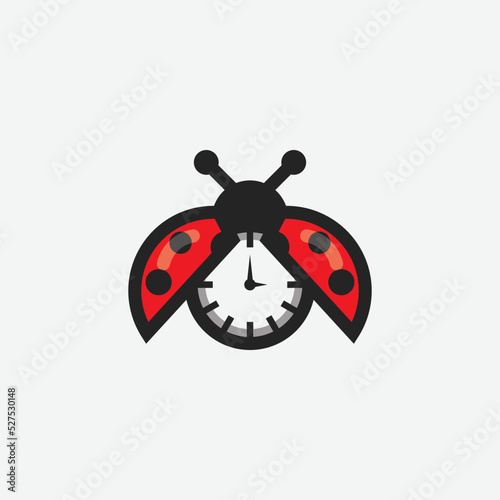 Clock and ladybug logo design, suitable for fashion business, accessories, watch shop, electronics and many more. photo