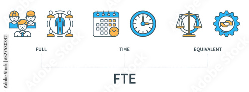 FTE Full time equivalent concept with icons in minimal flat line style