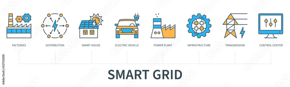 Smart grid concept with icons in minimal flat line style Smart grid concept with icons in minimal flat line style