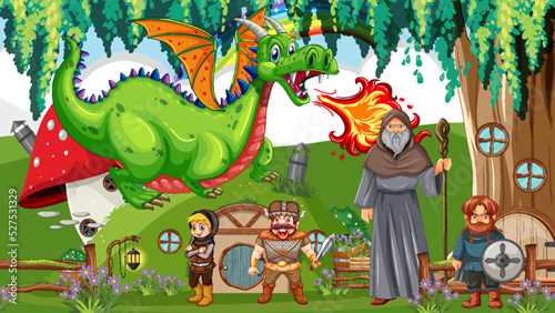 Fantasy folk cartoon characters in the forest