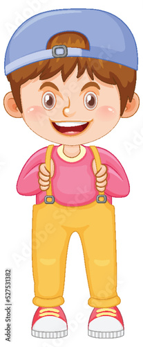 Cute boy cartoon character wearing cap on white background