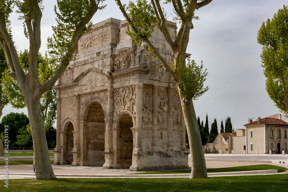 View of the Roman triumphal arch of Orange, France