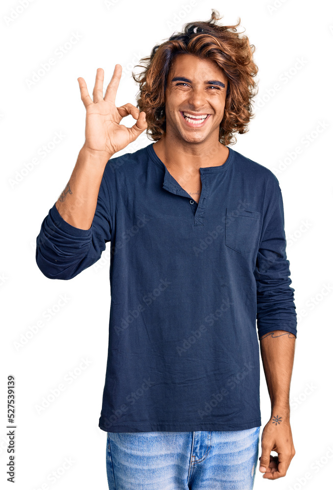 Young hispanic man wearing casual clothes smiling positive doing ok sign with hand and fingers. successful expression. Young hispanic man wearing casual clothes smiling positive doing ok sign with hand and fingers. successful expression.