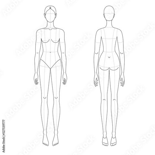 Female line drawing croqui for flat fashion sketches and cads. Vector mannequin design.  photo
