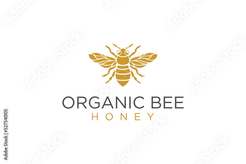 Bee honey organic logo design gold premium honey product icon label