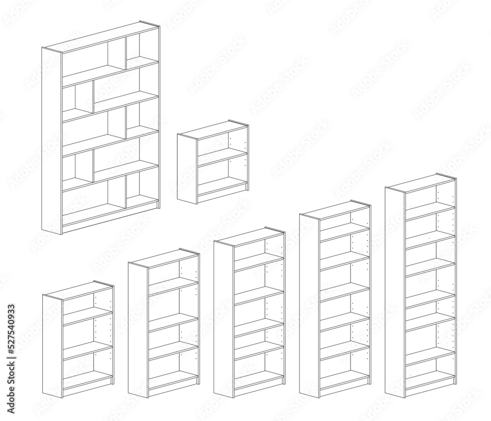 A pack of vector shelves linework of different heights