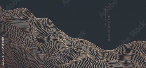 vector abstract japanese style landscapes lined waves in black and gold colours 