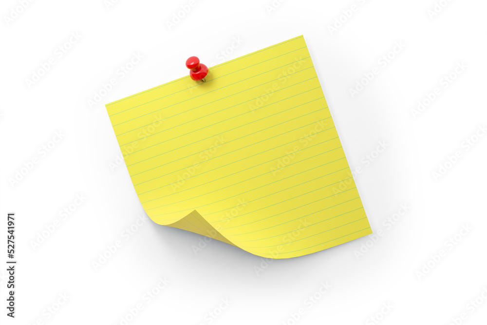 Realistic 3D Sticky Yellow Lined Notebook with Thumbtacks on Paper Realistic 3D Sticky Yellow Lined Notebook with Thumbtacks on Paper
