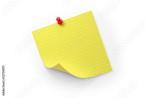Realistic 3D Sticky Yellow Lined Notebook with Thumbtacks on Paper