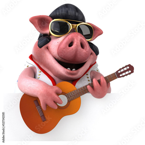 Fun 3D cartoon illustration of a pig rocker