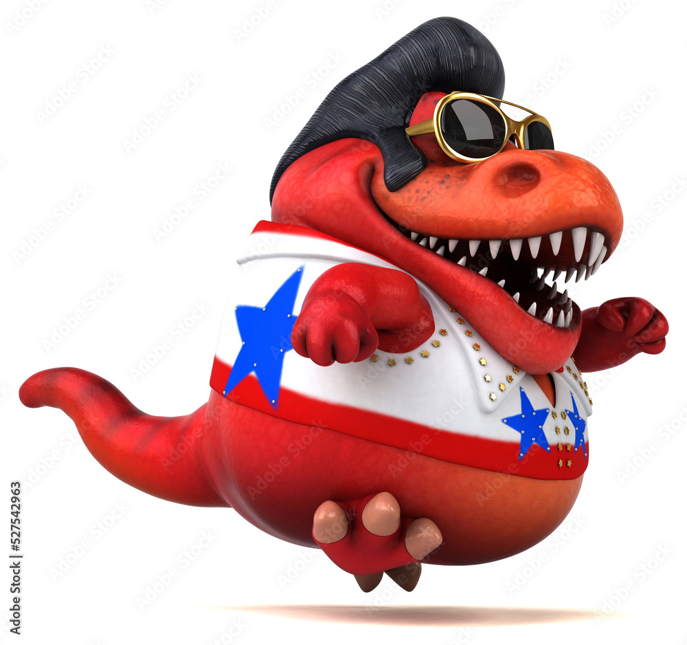 Fun 3D cartoon illustration of a Trex rocker Fun 3D cartoon illustration of a Trex rocker