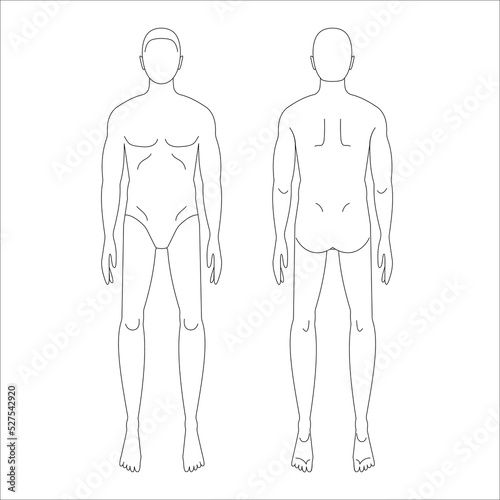 Male line drawing croqui for flat fashion sketches and cads. Vector mannequin design. 