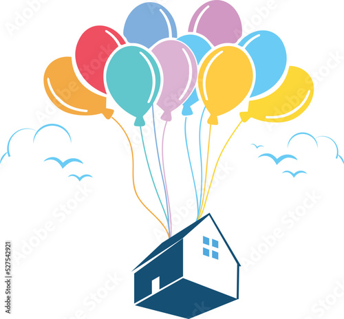 House with balloon icon vector. Real estate logo element.