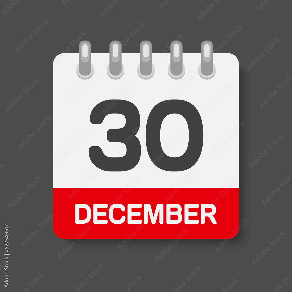 Icon day date 30 December, template calendar page Icon day date 30 December, template calendar page