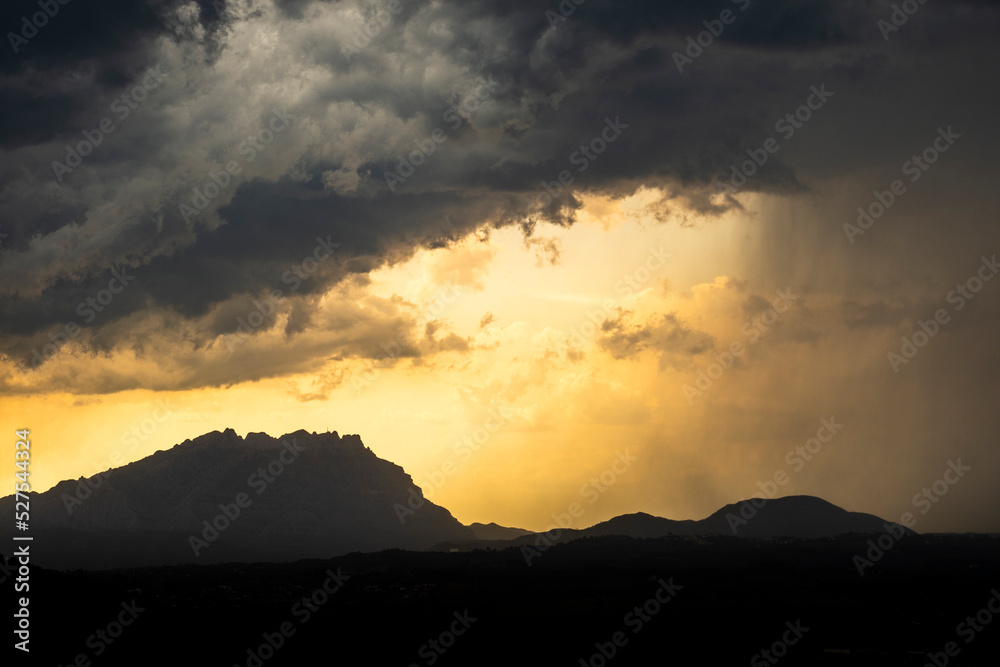 Intense rain storm in Montserrat mountain in the province of Barcelona in Catalonia Spain Intense rain storm in Montserrat mountain in the province of Barcelona in Catalonia Spain
