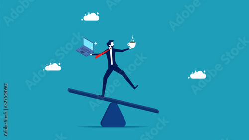 businessman balances work and leisure on the scales. vector illustration eps