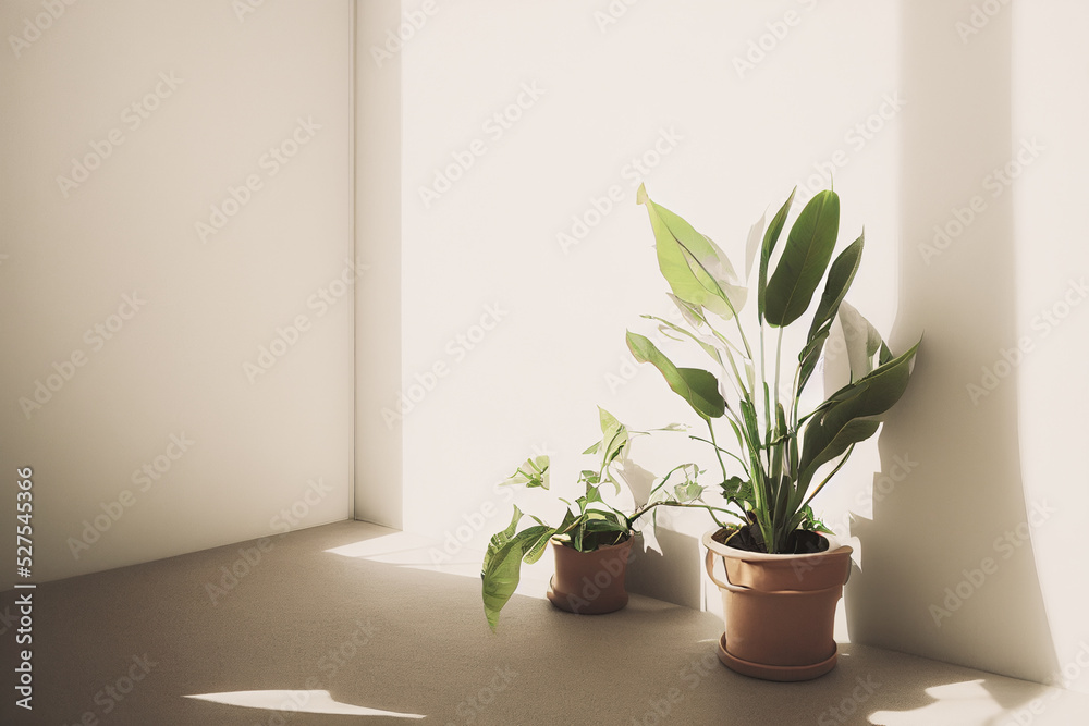 White empty room with plant. Room interior 3d illustration White empty room with plant. Room interior 3d illustration