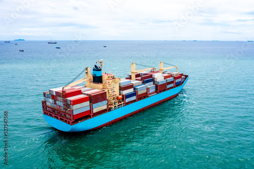 container vessels business and industry service export and import cargo by marine container vessels to distributing goods to consumers and supplier asia pacific and worldwide, aerial view